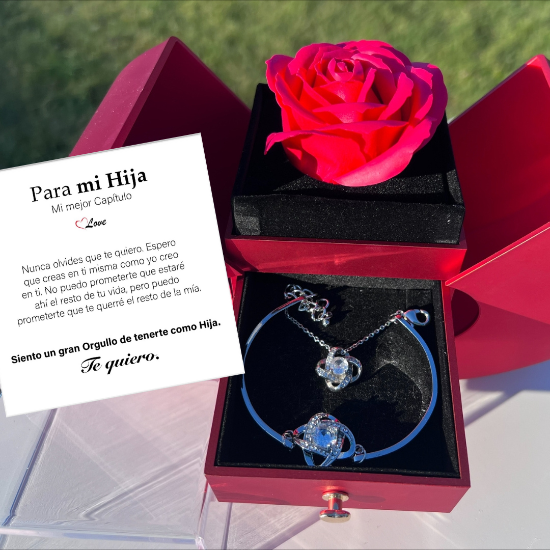🌹Pack Rosa Eterna™ + Collar + dedicatoria y GRATIS: pulsera y anillo de REGALO🎁