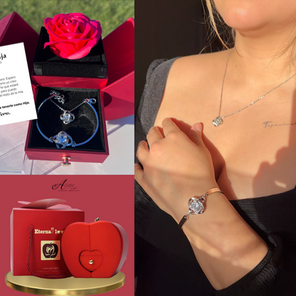 🌹Pack Rosa Eterna™ + Collar + dedicatoria y GRATIS: pulsera y anillo de REGALO🎁