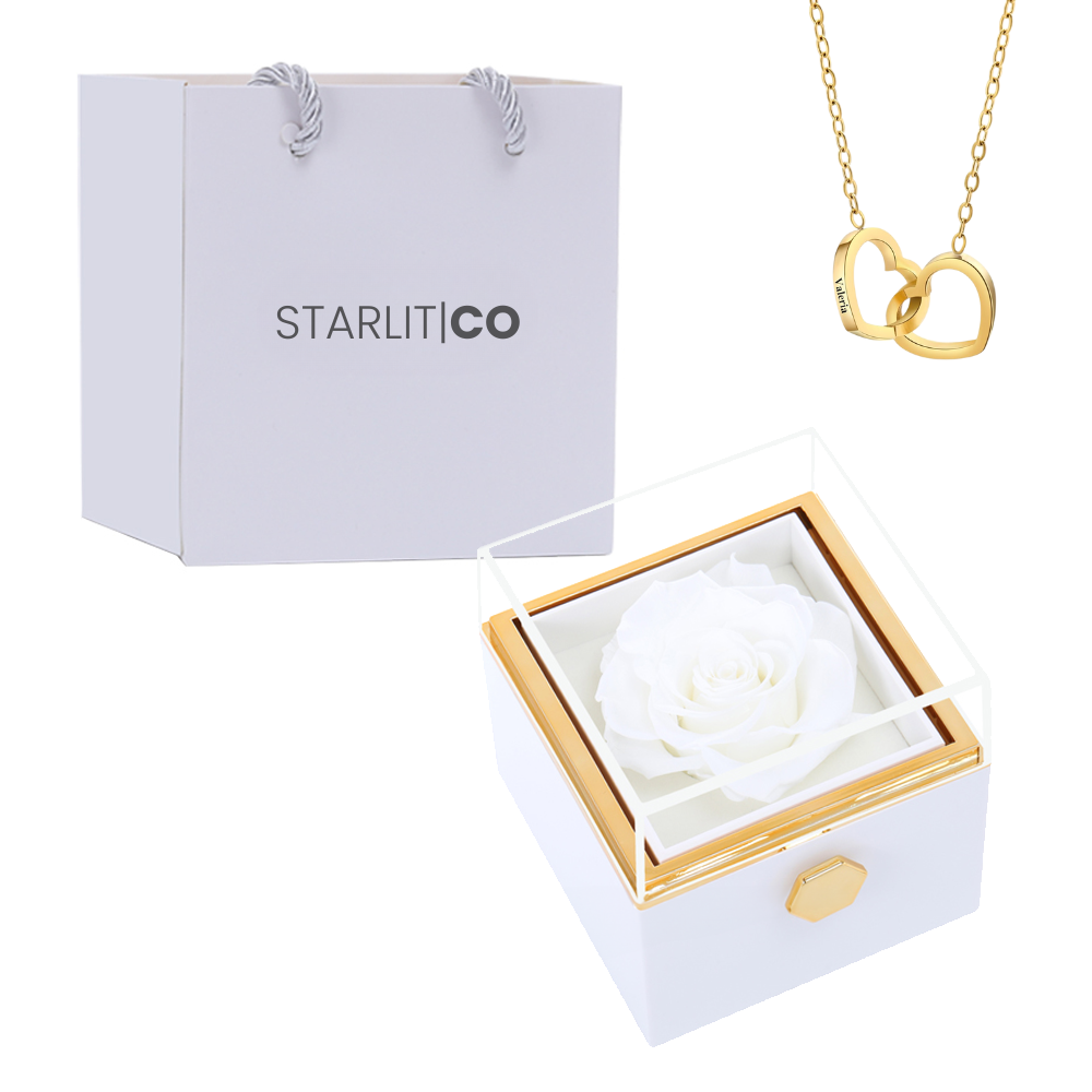 Collar de Corazones Grabados -  En caja de Rosa Eterna