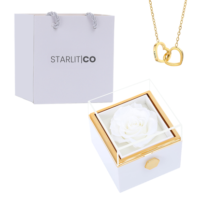 Collar de Corazones Grabados -  En caja de Rosa Eterna