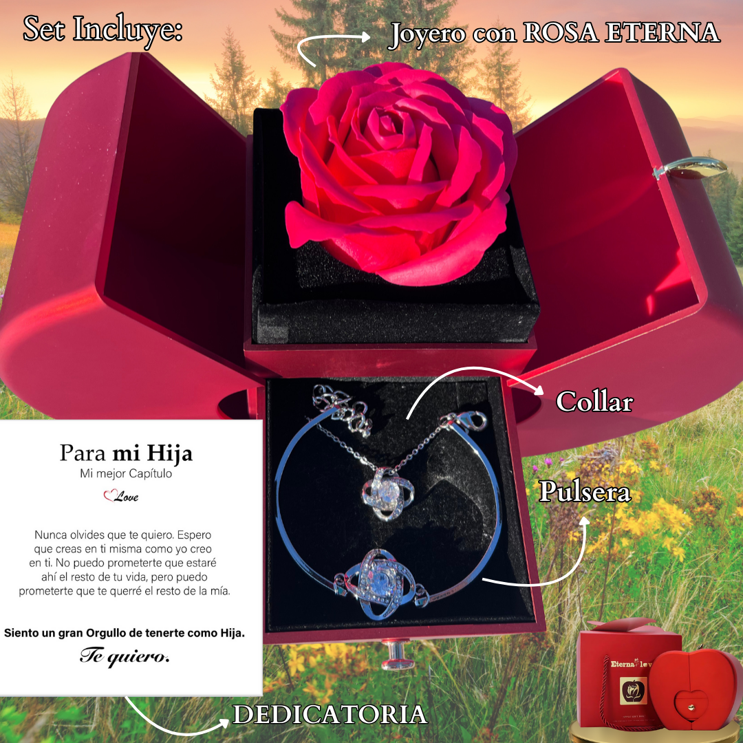 🌹Pack Rosa Eterna™ + Collar + dedicatoria y GRATIS: pulsera y anillo de REGALO🎁