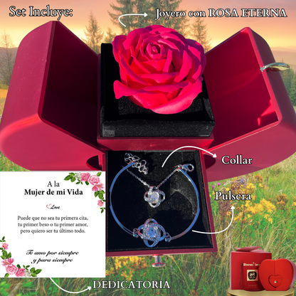 🌹Pack Rosa Eterna™ + Collar + dedicatoria y GRATIS: pulsera y anillo de REGALO🎁