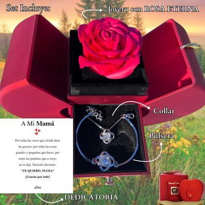 🌹Pack Rosa Eterna™ + Collar + dedicatoria y GRATIS: pulsera y anillo de REGALO🎁