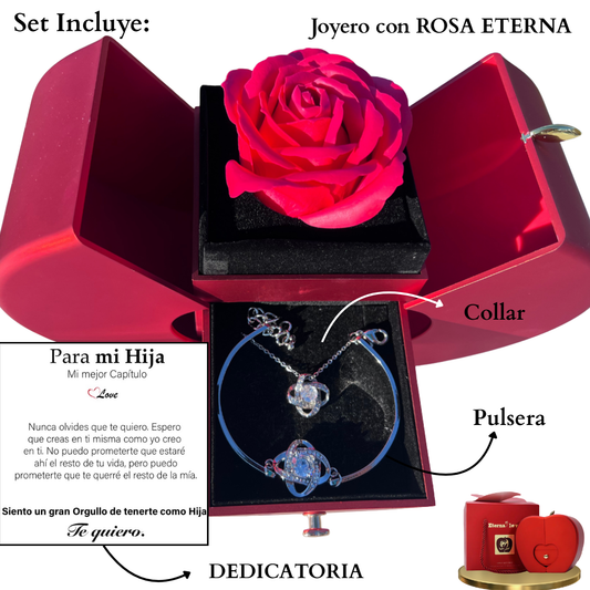 🌹Pack Rosa Eterna™ + Collar + dedicatoria y GRATIS: pulsera y anillo de REGALO🎁