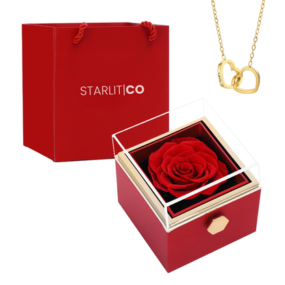 Collar de Corazones Grabados -  En caja de Rosa Eterna