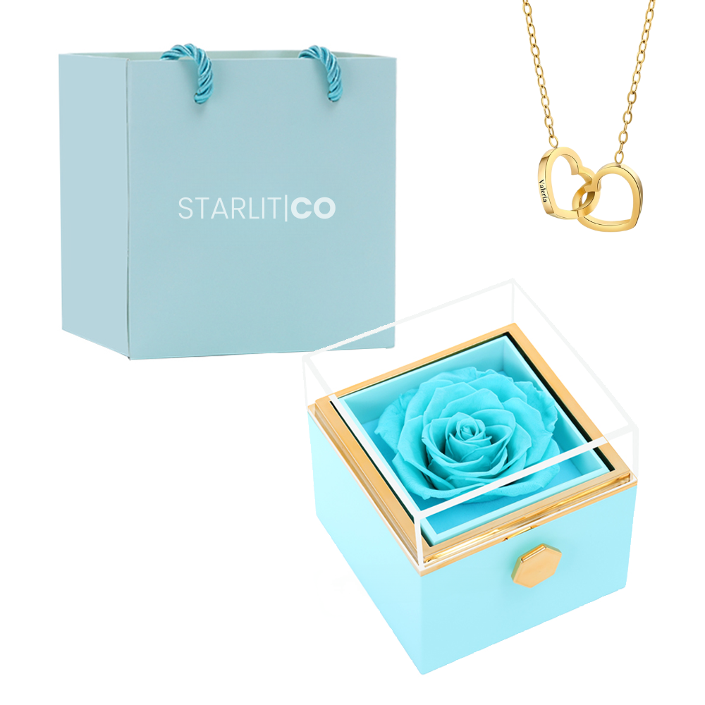 Collar de Corazones Grabados -  En caja de Rosa Eterna