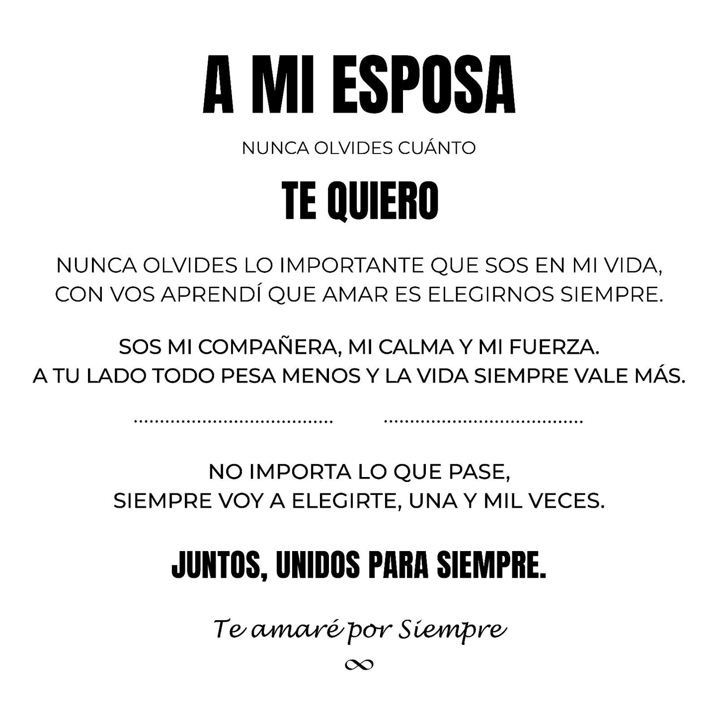 A MI ESPOSA | SIEMPRE UNIDAS | PULSERA CORAZON