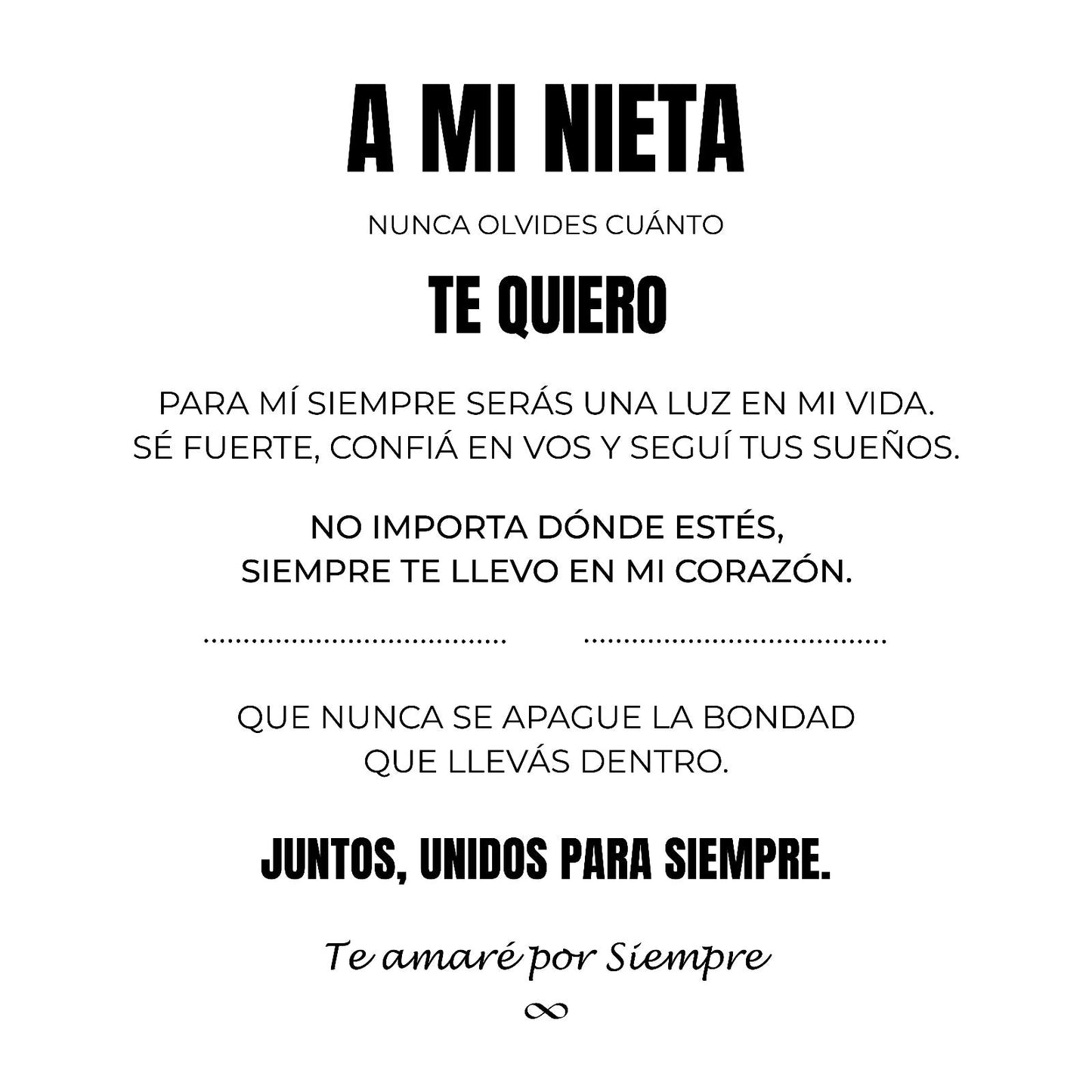 A MI NIETA | SIEMPRE UNIDAS | PULSERA CORAZON