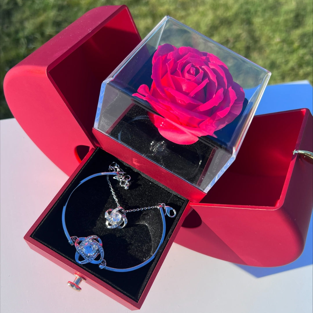 🌹Pack Rosa Eterna™ + Collar + dedicatoria y GRATIS: pulsera y anillo de REGALO🎁